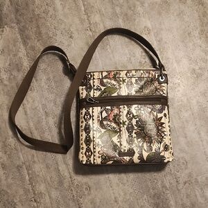 Sakroots Cream and Brown Floral Crossbody Bag